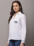 Begumpan Cotton Tree Embroidered Shirt - White
