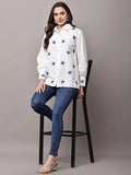 Begumpan White Shirt with Flower Embroidery - Blue