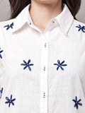 Begumpan White Shirt with Flower Embroidery - Blue