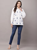 Begumpan White Shirt with Flower Embroidery - Blue