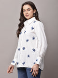 Begumpan White Shirt with Flower Embroidery - Blue