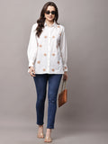 Begumpan White Shirt with Flower Embroidery - Peach