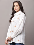 Begumpan White Shirt with Flower Embroidery - Peach