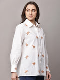 Begumpan White Shirt with Flower Embroidery - Peach