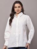 Begumpan White Shirt with Flower Embroidery - White