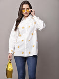 Begumpan White Shirt with Flower Embroidery - Musturd