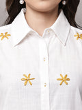 Begumpan White Shirt with Flower Embroidery - Musturd
