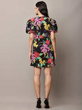 Begumpan Floral Printed Semi-Fitted Mini Dress - Black Multi