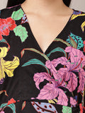 Begumpan Floral Printed Semi-Fitted Mini Dress - Black Multi