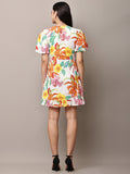 Begumpan Floral Printed Semi-Fitted Mini Dress - White Multi