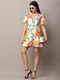 Begumpan Floral Printed Semi-Fitted Mini Dress - White Multi