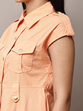 Begumpan Solid Midi Shirt Dress - Peach