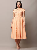 Begumpan Solid Midi Shirt Dress - Peach