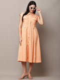 Begumpan Solid Midi Shirt Dress - Peach