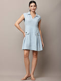 Begumpan Textured Sleeveless Shirt Dress - Blue