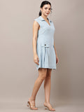 Begumpan Textured Sleeveless Shirt Dress - Blue