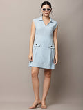 Begumpan Textured Sleeveless Shirt Dress - Blue