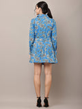 Begumpan Blue Floral Shirt Dress with Waist Tie-Up - Blue Multi