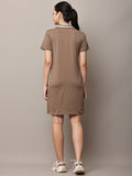 Begumpan Solid Polo T-Shirt Dress - Brown