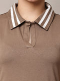 Begumpan Solid Polo T-Shirt Dress - Brown