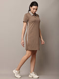 Begumpan Solid Polo T-Shirt Dress - Brown