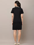 Begumpan Solid Polo T-Shirt Dress - Black