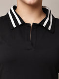 Begumpan Solid Polo T-Shirt Dress - Black
