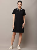 Begumpan Solid Polo T-Shirt Dress - Black