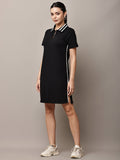 Begumpan Solid Polo T-Shirt Dress - Black