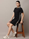 Begumpan Solid Polo T-Shirt Dress - Black