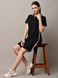 Begumpan Solid Polo T-Shirt Dress - Black