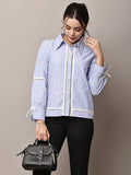 Begumpan Striped Lace Detail Shirt - Blue