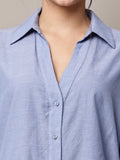Begumpan Solid Oversized Cotton Shirt - Blue