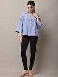 Begumpan Solid Oversized Cotton Shirt - Blue