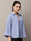 Begumpan Solid Oversized Cotton Shirt - Blue