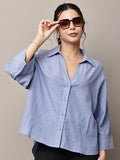 Begumpan Solid Oversized Cotton Shirt - Blue