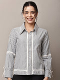 Begumpan Striped Lace Detail Shirt - Black