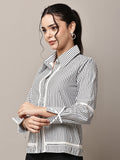 Begumpan Striped Lace Detail Shirt - Black