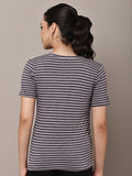Begumpan Striped V-Neck T-Shirt - Grey