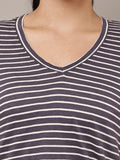 Begumpan Striped V-Neck T-Shirt - Grey