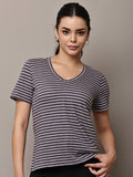 Begumpan Striped V-Neck T-Shirt - Grey