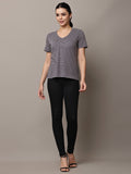 Begumpan Striped V-Neck T-Shirt - Grey