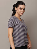 Begumpan Striped V-Neck T-Shirt - Grey