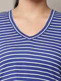 Begumpan Striped V-Neck T-Shirt - Blue