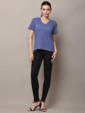 Begumpan Striped V-Neck T-Shirt - Blue