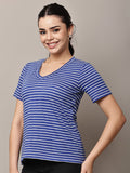 Begumpan Striped V-Neck T-Shirt - Blue