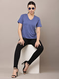Begumpan Striped V-Neck T-Shirt - Blue