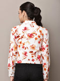 Begumpan Floral Printed Cropped Denim Jacket - White