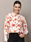 Begumpan Floral Printed Cropped Denim Jacket - White