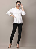 Begumpan Solid Pleated Shirt with Embellished Collar - White